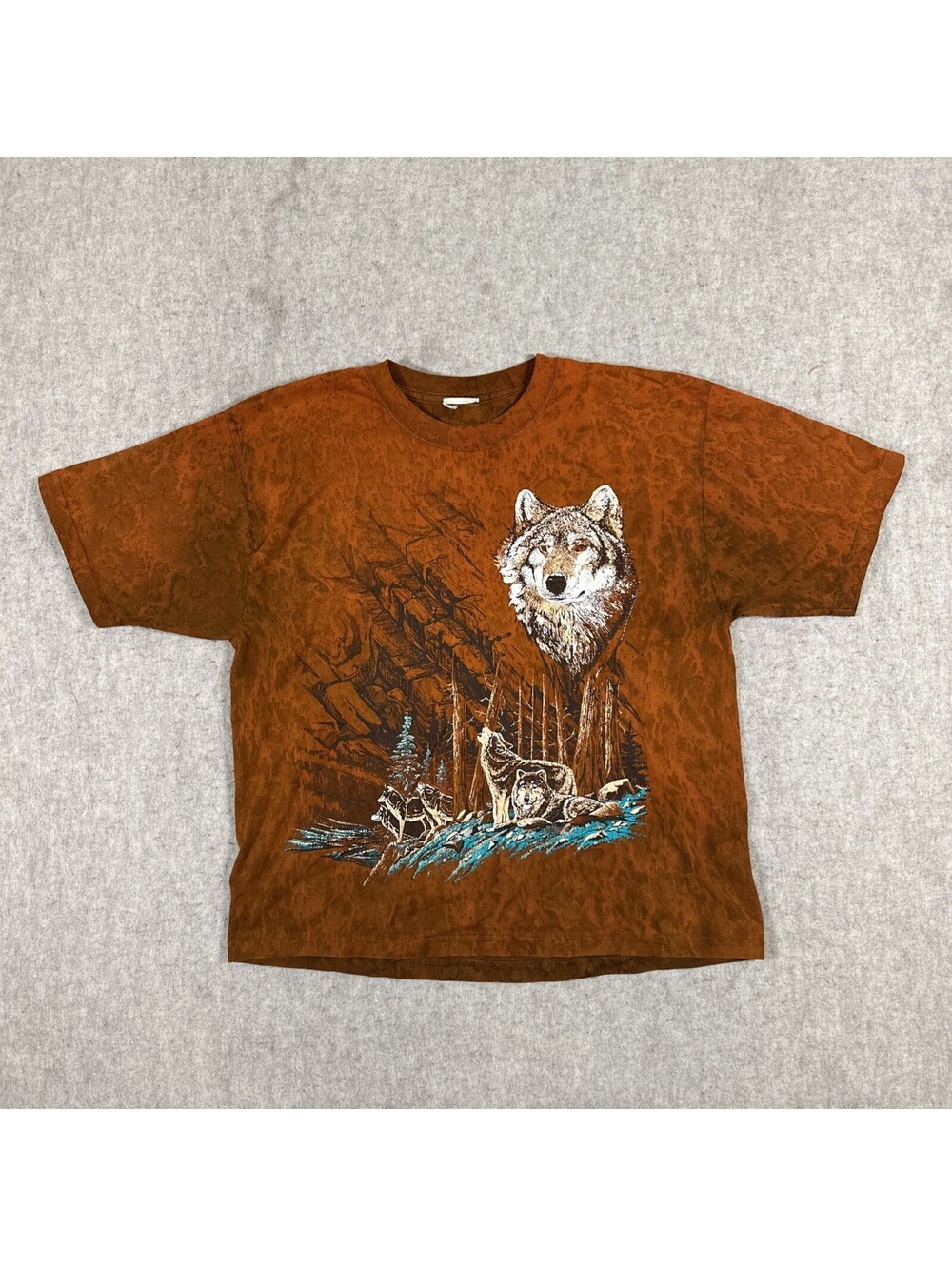 Vintage 90’s Wolf T-shirt Small? Orange Acid Wash Y2K Art